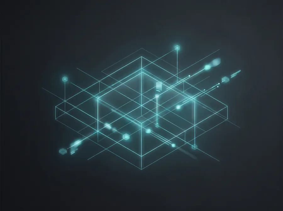 Visualización abstracta de arquitectura de sistemas de IA y CRM